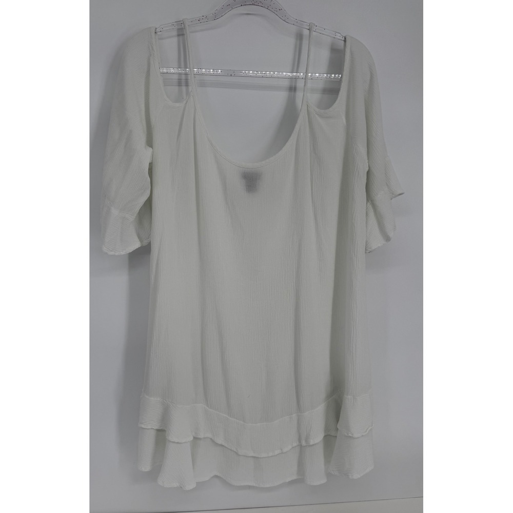Torrid White Cold Shoulder Tunic Top Ruffle Hem Crinkle Gauze Sz 2 Plus 2X